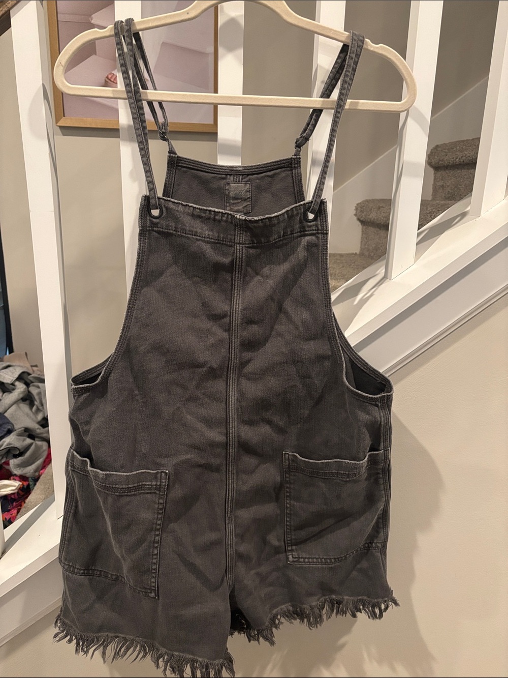 Aerie Washed Black Denim Overall Shorts